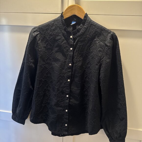 Old Navy Black Eyelet Button-Up Blouse Size Small Cotton - Picture 2 of 15